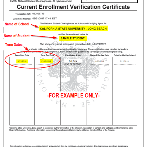 Examples Of Valid Proof Of Enrollment CHP 11 99 Foundation