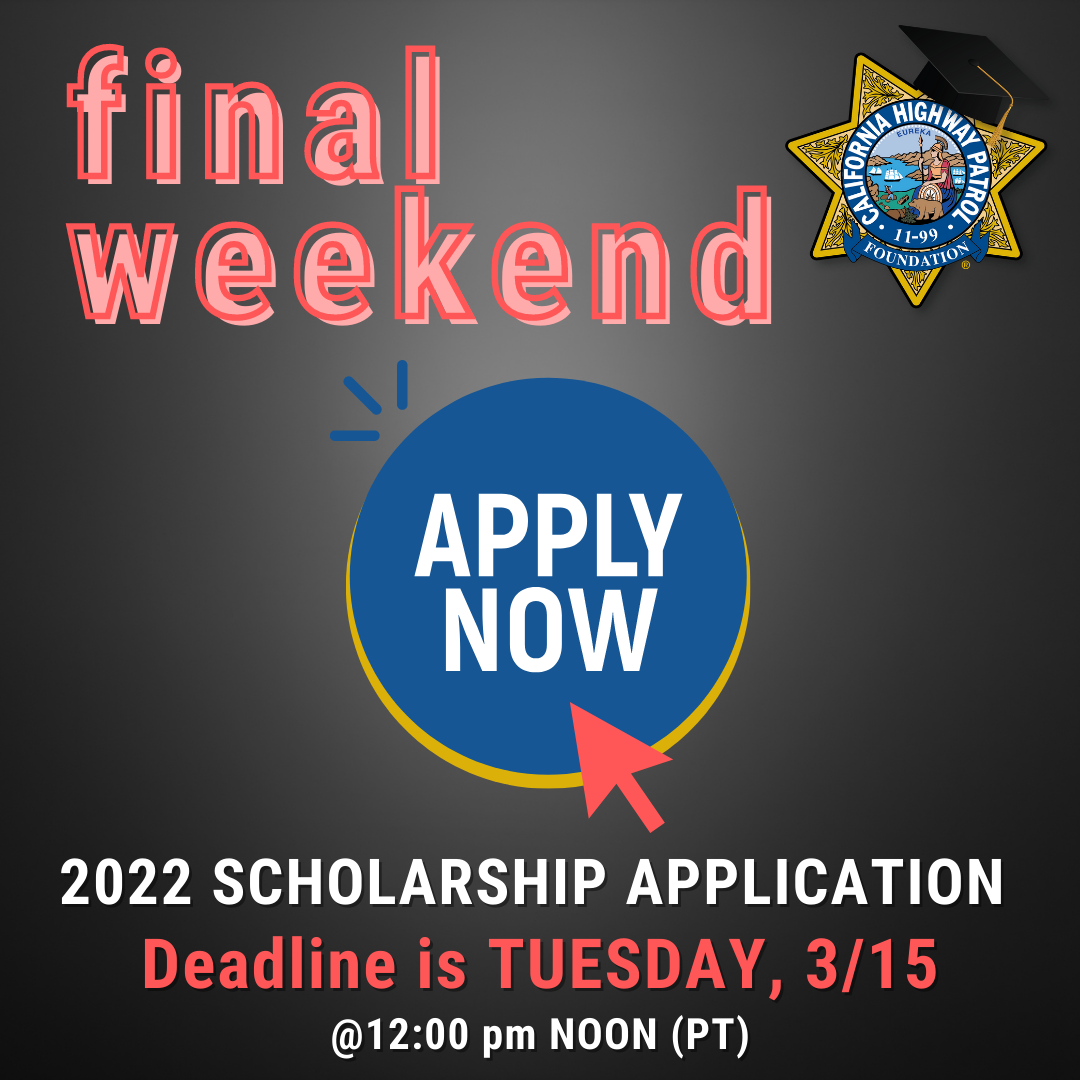 Final weekend to apply for 2022 scholarships - deadline on Tues 3/15 at 12pm